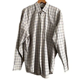 Hickey Freeman Plaid Long Sleeve Shirt Size Large